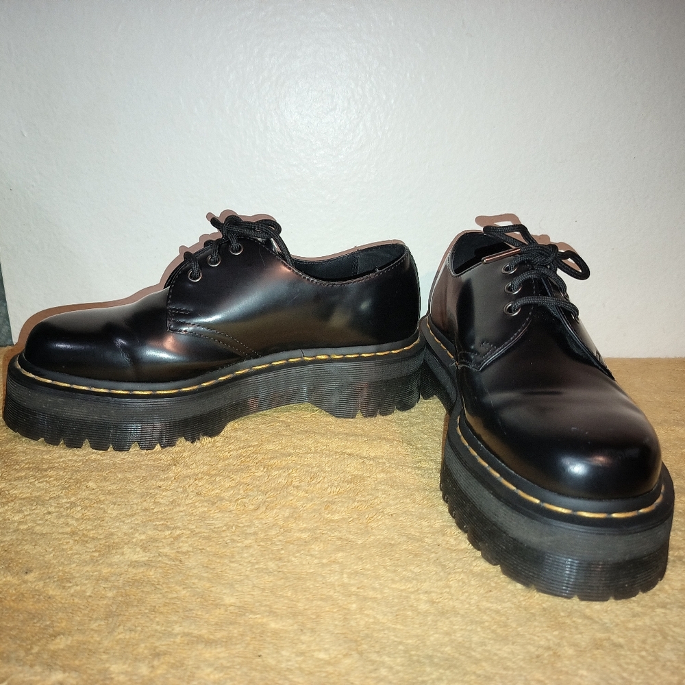 Dr. Martens 1461 Quad Platform Black Leather Shoes Unisex Women 9,  Men 8, UK7